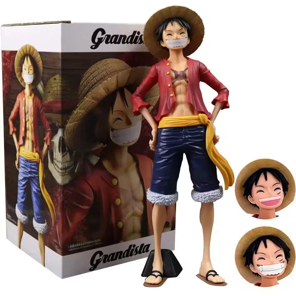 Hot 28cm One Piece Anime Figure Confident Smiley Luffy Three Form Face Changing Doll Action Figurine Model Toy’s Kits