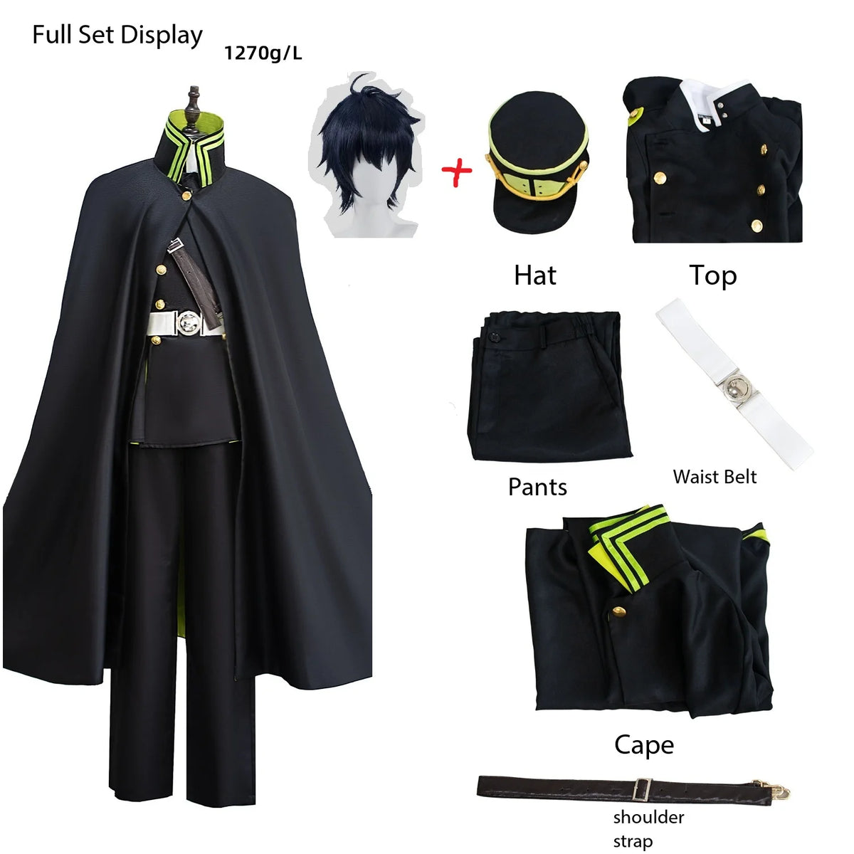 Seraph of the End Cosplay Costume - Yuichiro & Mika Hyakuya Anime Uniform with Super Long Cape, Halloween Carnival Roleplay Outf