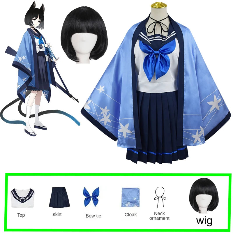 Game Blue Archive Cosplay Tongsheng Kikyou Costume Sailor Cape Cartoon Anime Dress Ear Headwear Wig JK Uniform Top Skirts Kimono