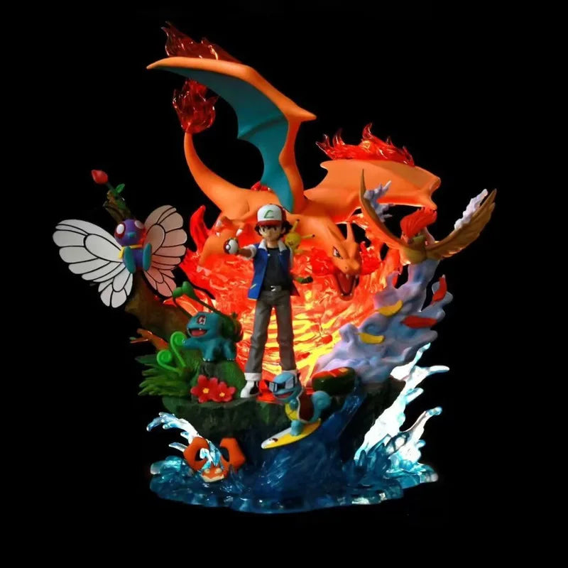 PokéMon Ash Ketchum Family Light Up Gk Anime Figure Charizard Squirtle Bulbasaur Collectible Model For Adult Collectors