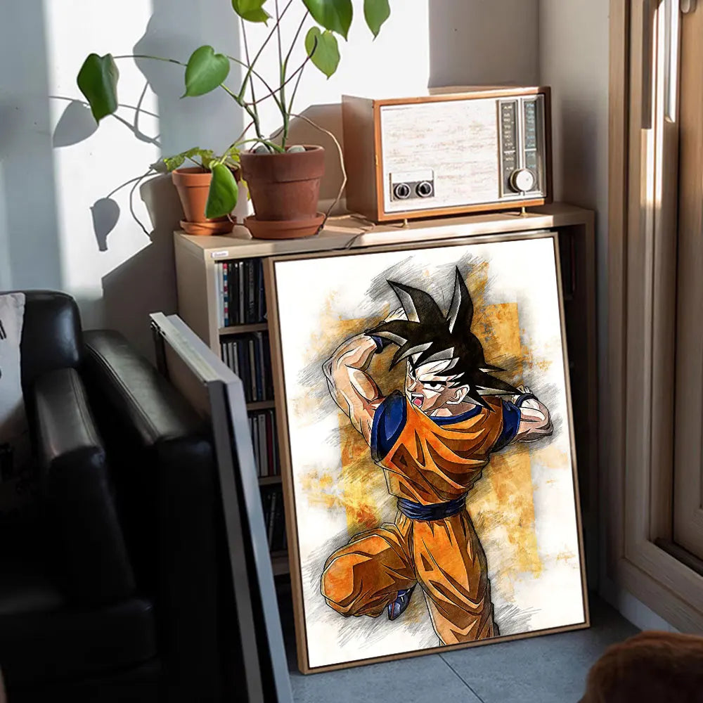 Dragon Ball Posters Anime Peripherals Figures Goku Vegeta Canvas Painting Art Watercolour Picture Modern Home Wall Decoration
