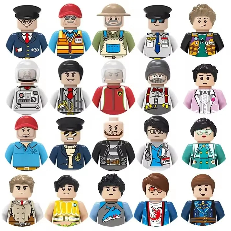 Kids 3D Family Figures Set Building Blocks City Worker Fireman Doctor Dolls Bricks Educational Toys For Children Birthday Gift