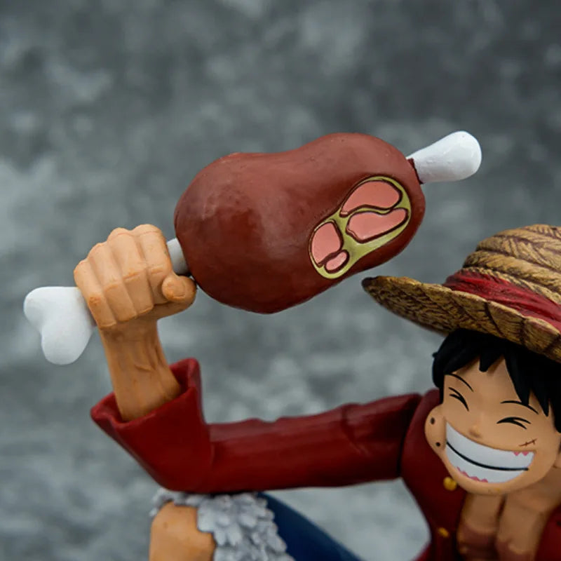One Piece Straw‑Hat Luffy Collectible Figure, Squat Pose With Meat Bone PVC Statue Model, Desktop Decor, Anime Fan Gift