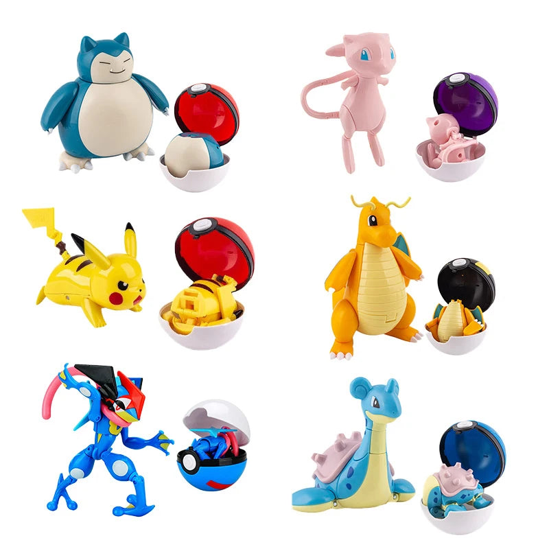 Deform Pokemon Pokeball Greninja Lucario Ball Action Figure Toy Set Mew Pikachu Dragonite Snorlax Venusaur Blastoise Elf Monster