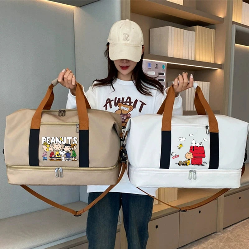 SNOOPY Travel Bag Anime Cartoon Women Waterproof Gym Sport Bag Fitness Handbag for Men Storage Bag Shoulderbag  birthday Gift