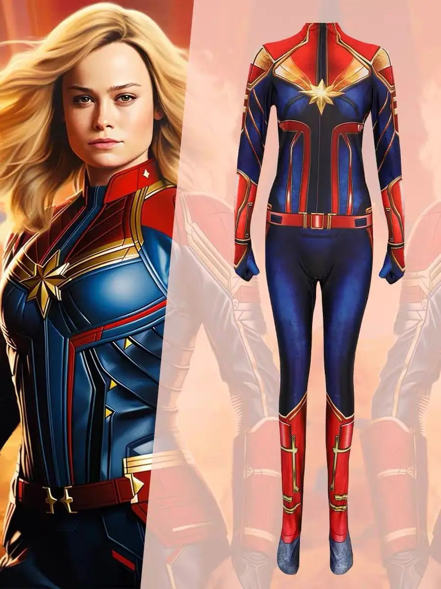 Movie Captain Cosplay Costume Women Superhero Cos Stage Jumpsuit Halloween Carnival Role Play Party Zentai Kids Adult bodysuit