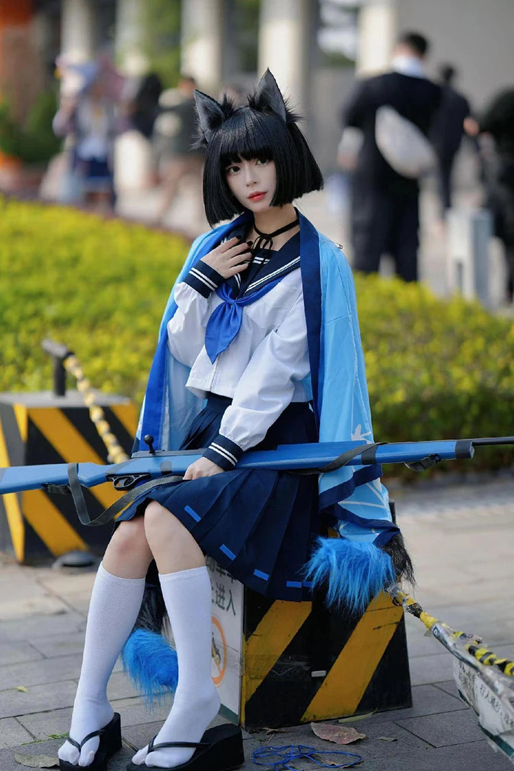 Game Blue Archive Cosplay Tongsheng Kikyou Costume Sailor Cape Cartoon Anime Dress Ear Headwear Wig JK Uniform Top Skirts Kimono
