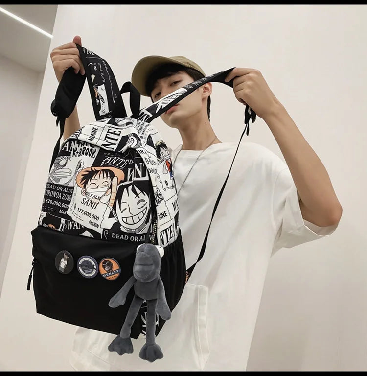 One Piece Anime Backpack Cartoon Luffy Printed Schoolbag Man Fashion Unisex Backpacks Travel Bag for Students Teens Laptop Bags