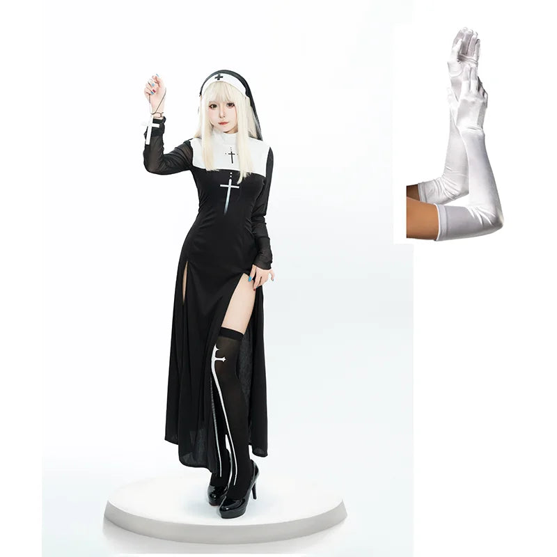 New Halloween Cute Female Anime Nun Costume Role Play Performance Clothes Sexy Ladies Performance Fancy Dress Sister Costume