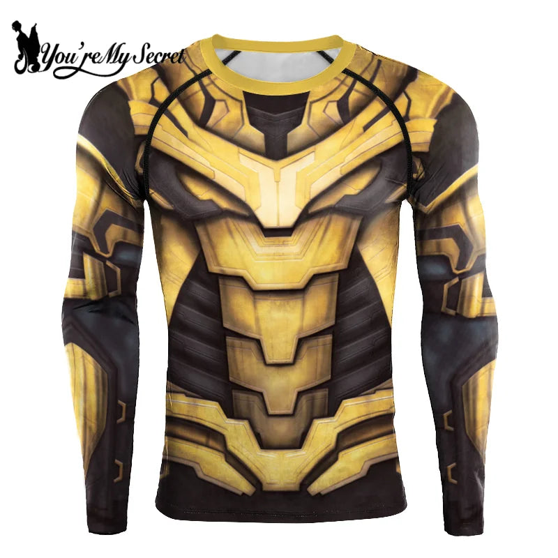 [You're My Secret] Superhero Long Sleeve Workout 3D Compression Shirt Comics Cosplay Costume Men's Quick Dry Rash Guard Gym Tops