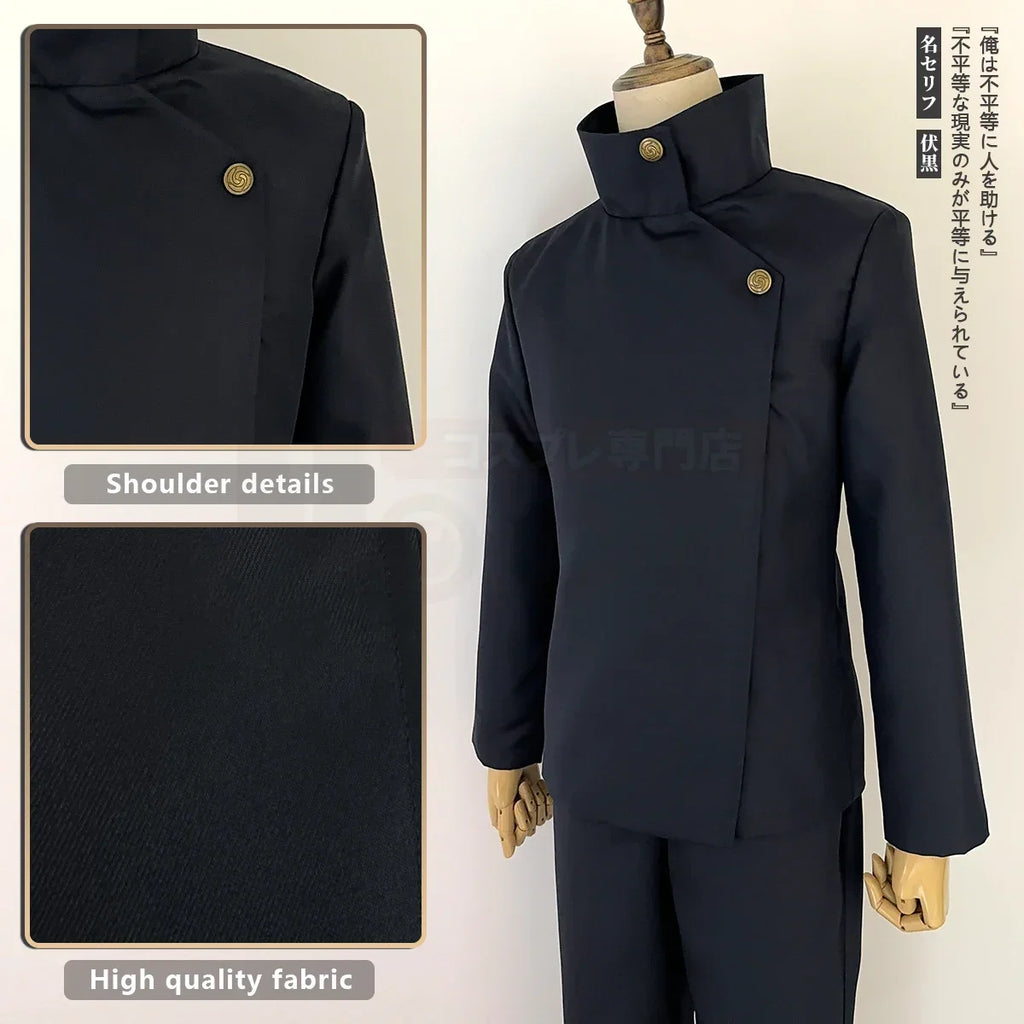 New Jujutsu JJK Manga Anime Fushiguro Megumi Cosplay Costume Wig Dark Blue Jacket Pants Uniform Rose Net Synthetic Halloween
