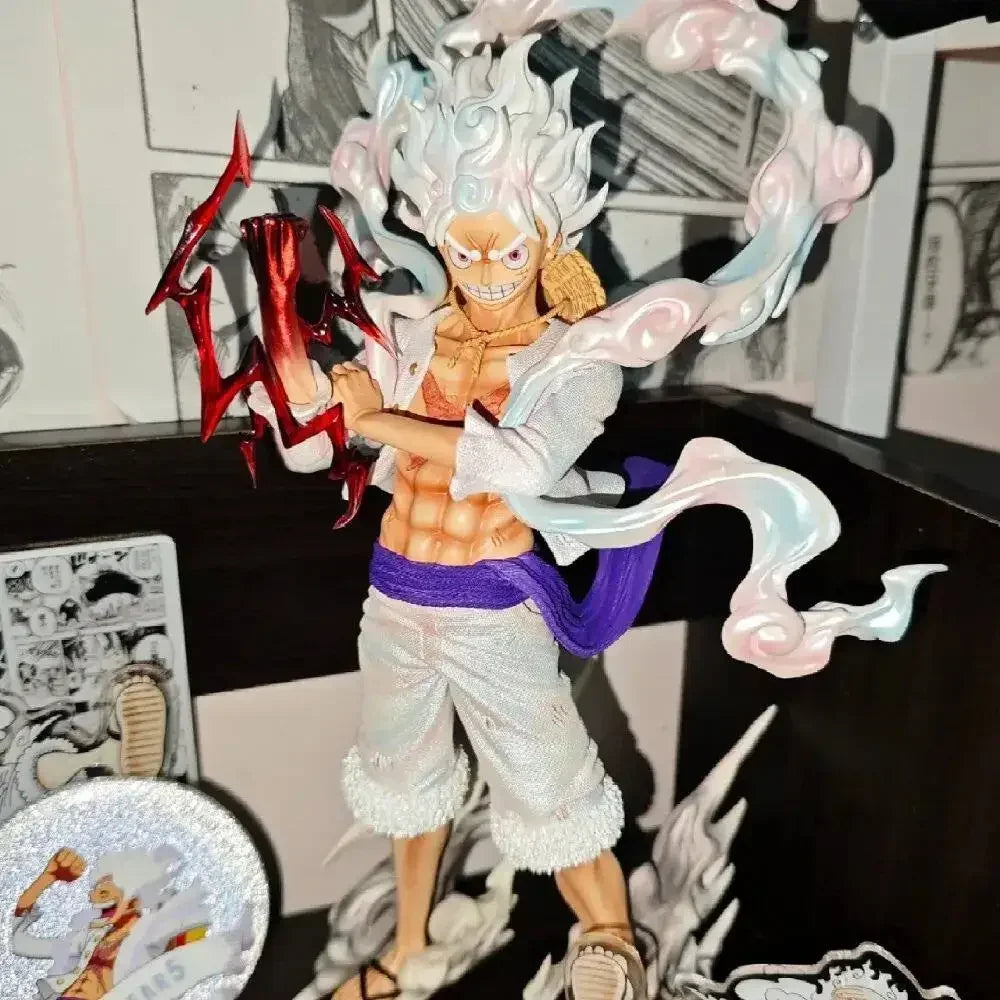 One Piece Gear 5 Nika Luffy Anime Figure with Cloud Effect Base PVC Model Desktop Ornament Collectible Toy Gift