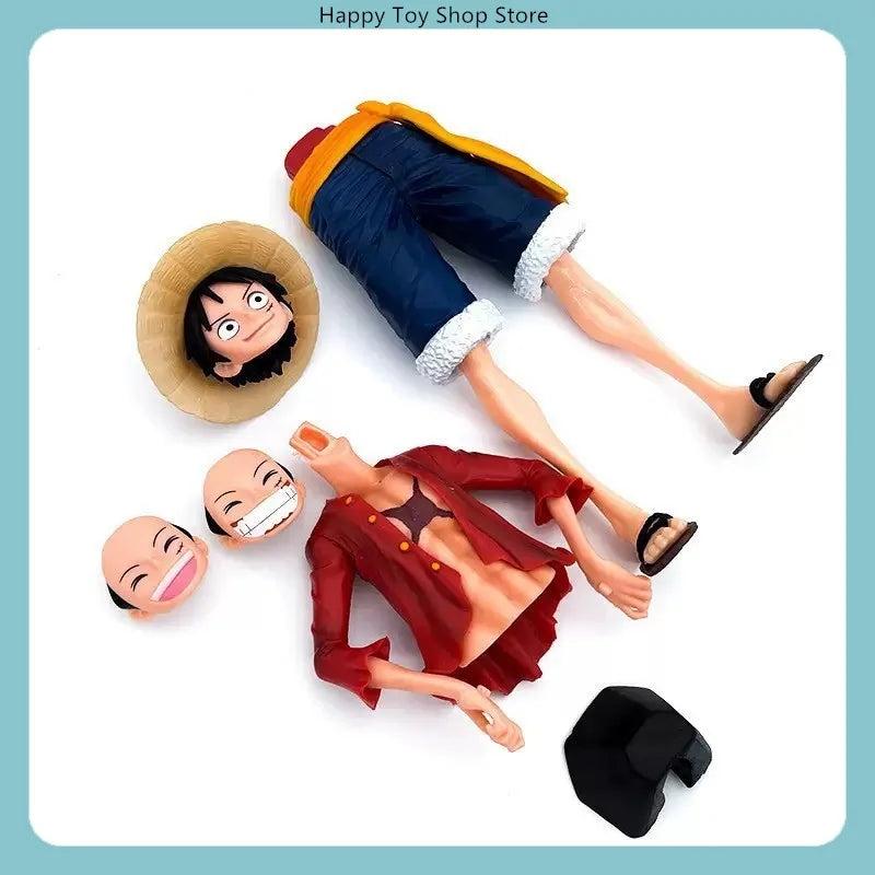 One Piece Luffy Smiling Face Standing Pose Large & Small Size Anime Figure Statue Desktop Decoration Gift Set