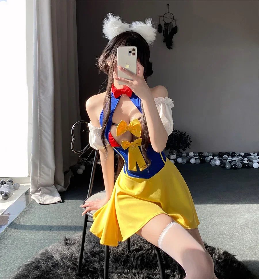 Sexy Maid Costume Outfit For Women Cosplay Cute Kawaii Lolita Exotic Style Bowknot Dress Uniform Party Halloween
