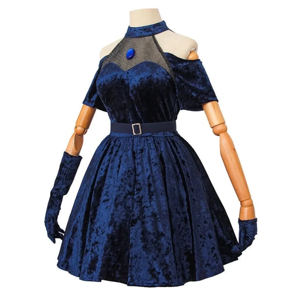 Mizi Cosplay Costume Anime Alien Stage Cosplay Costume Pink Gradient Blue Purple long hair Stage costume Velvet Dress
