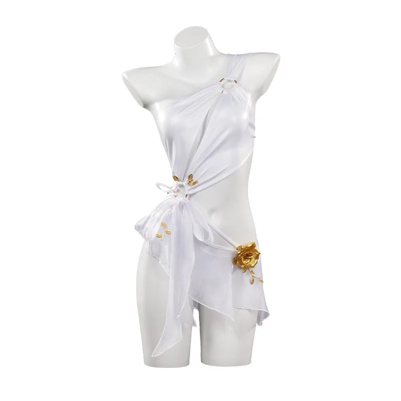 Naraka Bladepoint Ji Yingying White Swimsuit Cosplay Outfit Women One Piece Bathing Suit Wig Full Set Game Costume