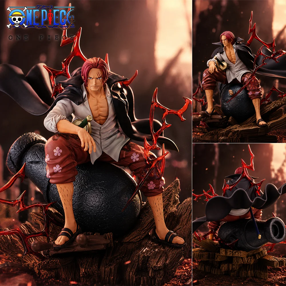 1pc 24cm/9.45in Official One Piece Red Hair Shanks Figure Anime PVC Statue Desktop Car Ornament Collectible Display Model Gift