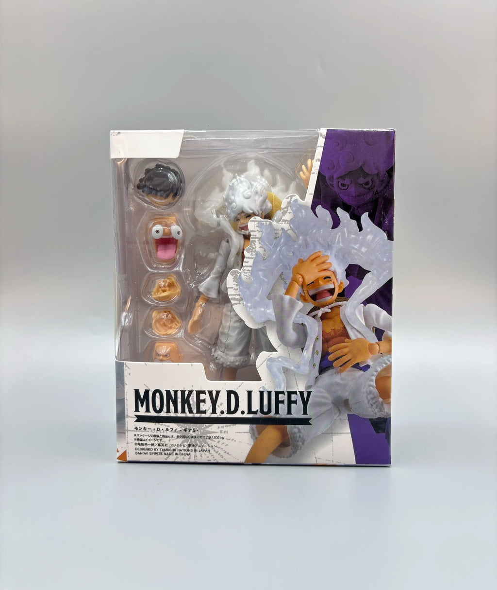 Bandai One Piece Luffy Gear 5 Nika Action Figure; Sun God White Hair Luffy with Multiple Replaceable Hands and Expressions; Boxe