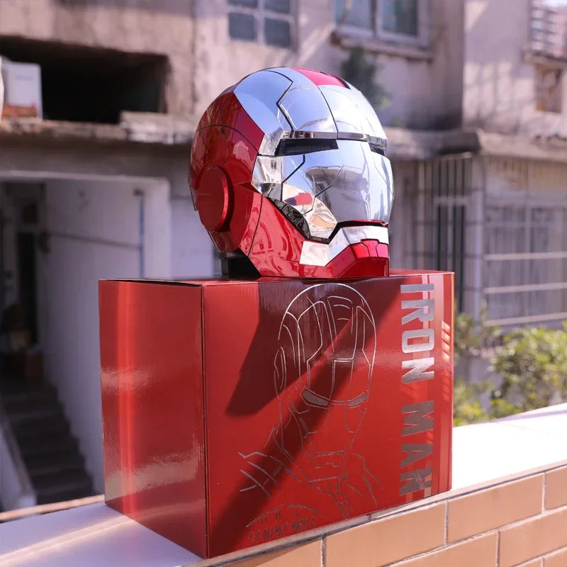 Marvel 1:1 Iron Man Mk5 Jarvis Helmet Remote Voice Control Auto Helmet Mask With Led Light Figure Boy Christmas Birthday Gift