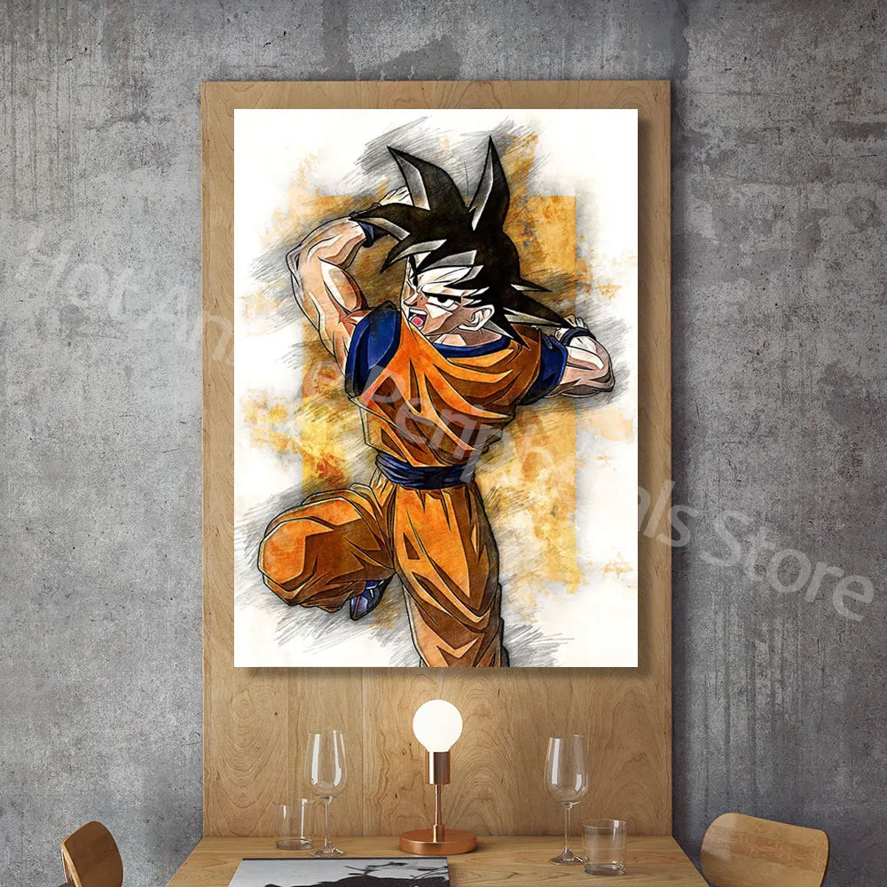 Dragon Ball Posters Anime Peripherals Figures Goku Vegeta Canvas Painting Art Watercolour Picture Modern Home Wall Decoration