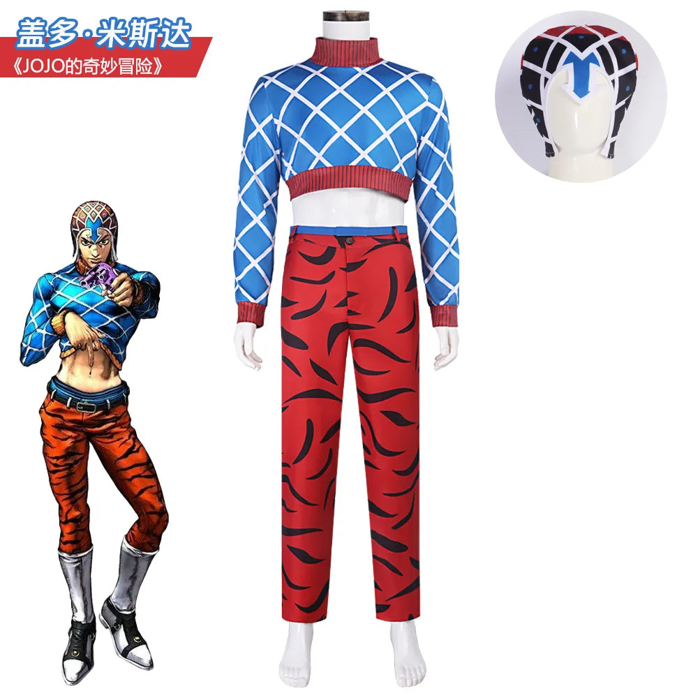 Anime Guido Mista Cosplay Costume Jojo Blue Top Red Pants Halloween Carnival Cosplay Guido Mista Customized Clothes