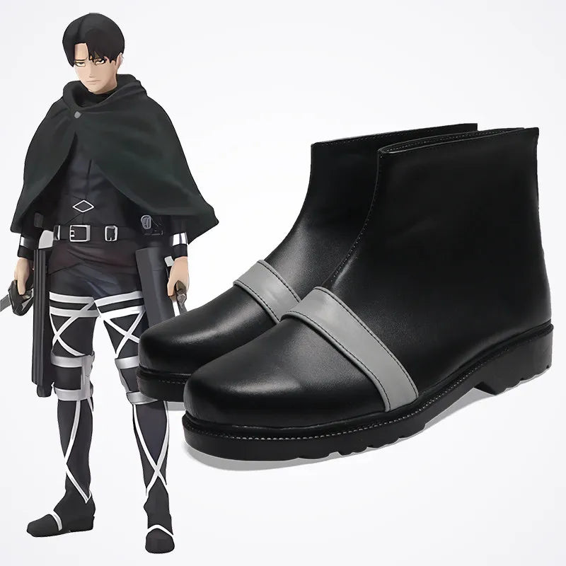 Anime Attack on Titan Mikasa Ackerman Cosplay Shoes Black Short PU Leather Boots For Halloween Carnival