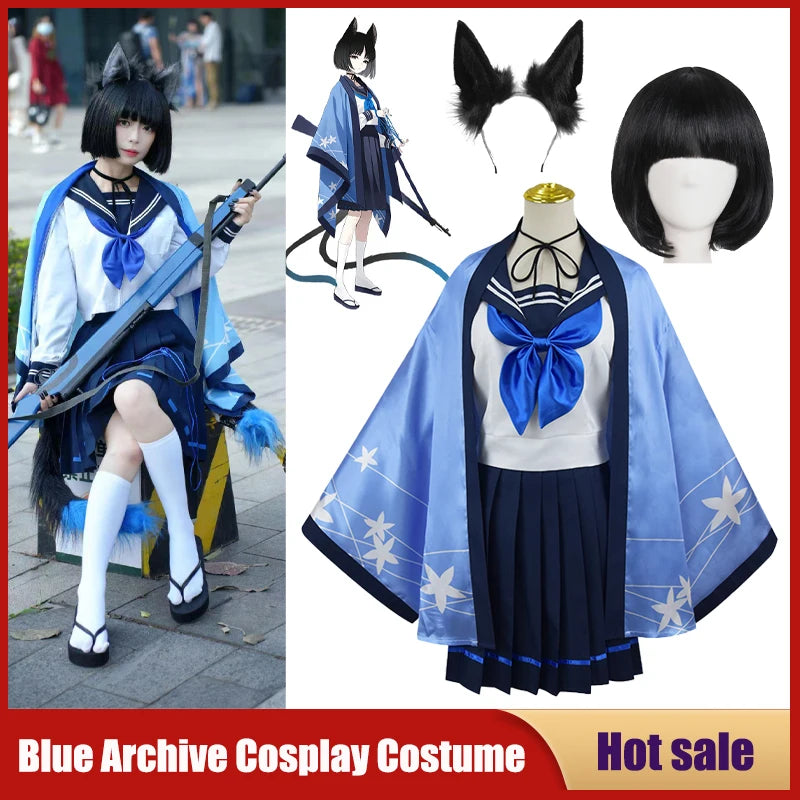Game Blue Archive Cosplay Tongsheng Kikyou Costume Sailor Cape Cartoon Anime Dress Ear Headwear Wig JK Uniform Top Skirts Kimono