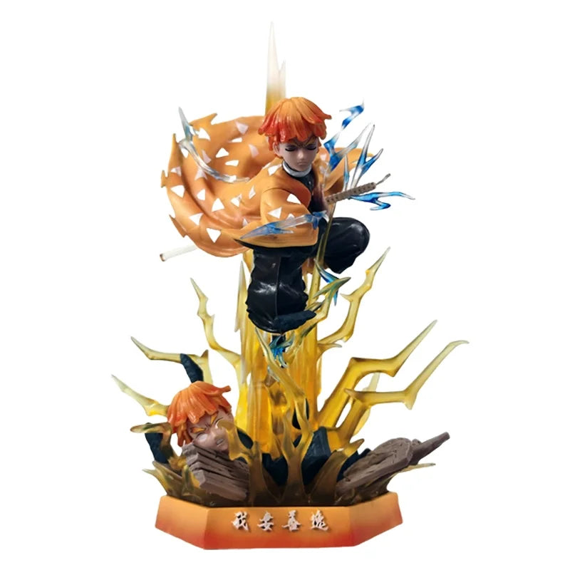 Demon Slayer 32cm Agatsuma Zenitsu Double Head Sculpture Figure PVC Light-Up Statue Anime Collectible Model Toy Room Decor Gift