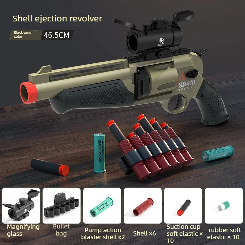 Shell Ejecting Soft Dart Revolver Toy Gun Rotatable Cylinder Manual Loading Foam Bullet Blaster Continuous Shooting Game Gift