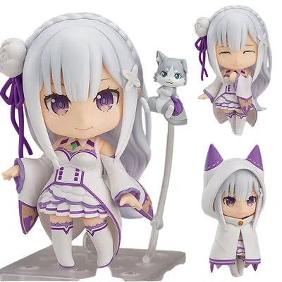 Re:Zero Emilia 751 Q Version Nendoroid Posable Anime Figure With Face Swap Toys Cute Doll Collectible Desktop Decoration Gifts