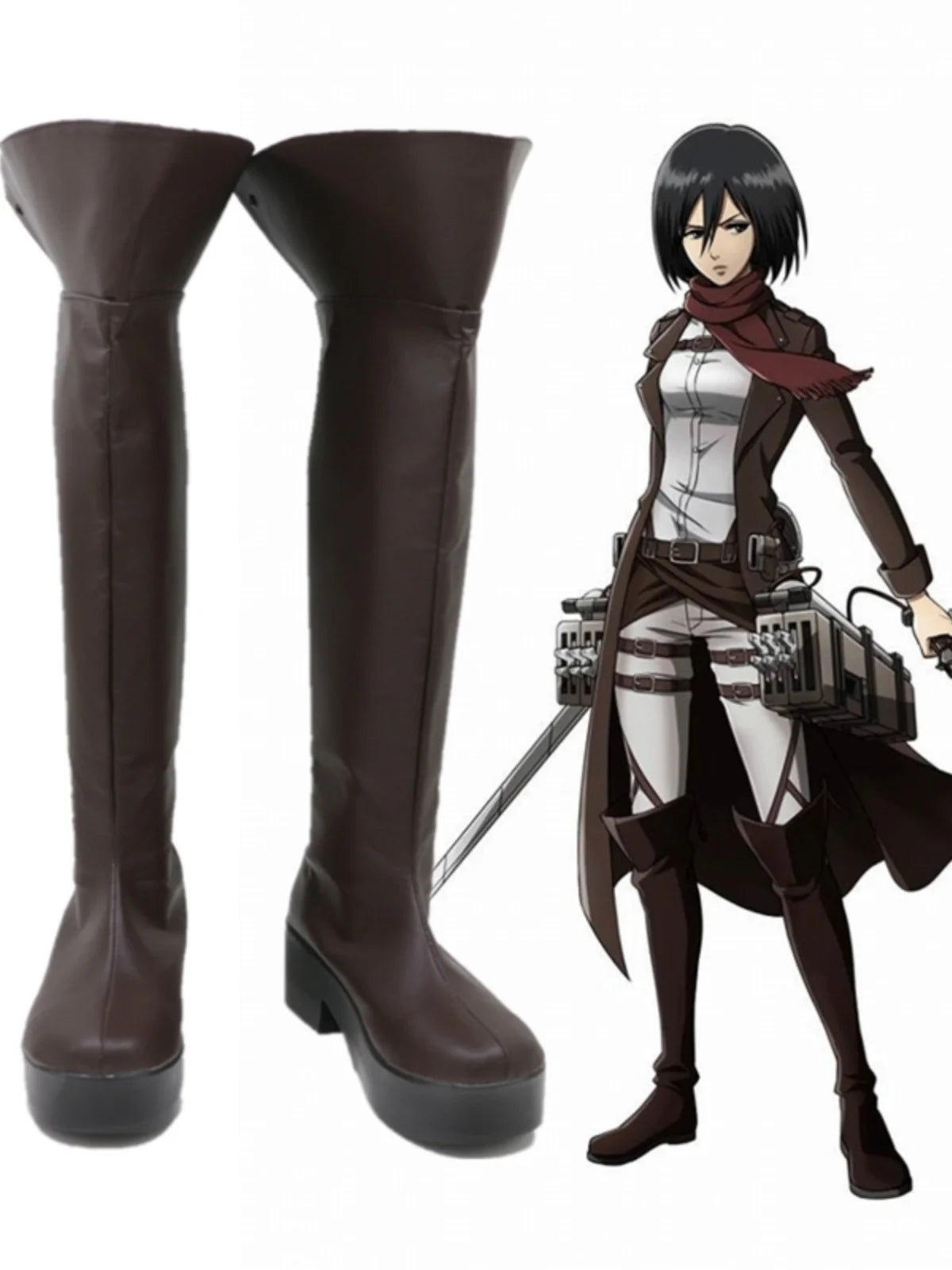 Attack On Titan Levi Eren Jaeger Mikasa Ackerman Cosplay Shoes Boots Knee Length Brown Boots Custom Made