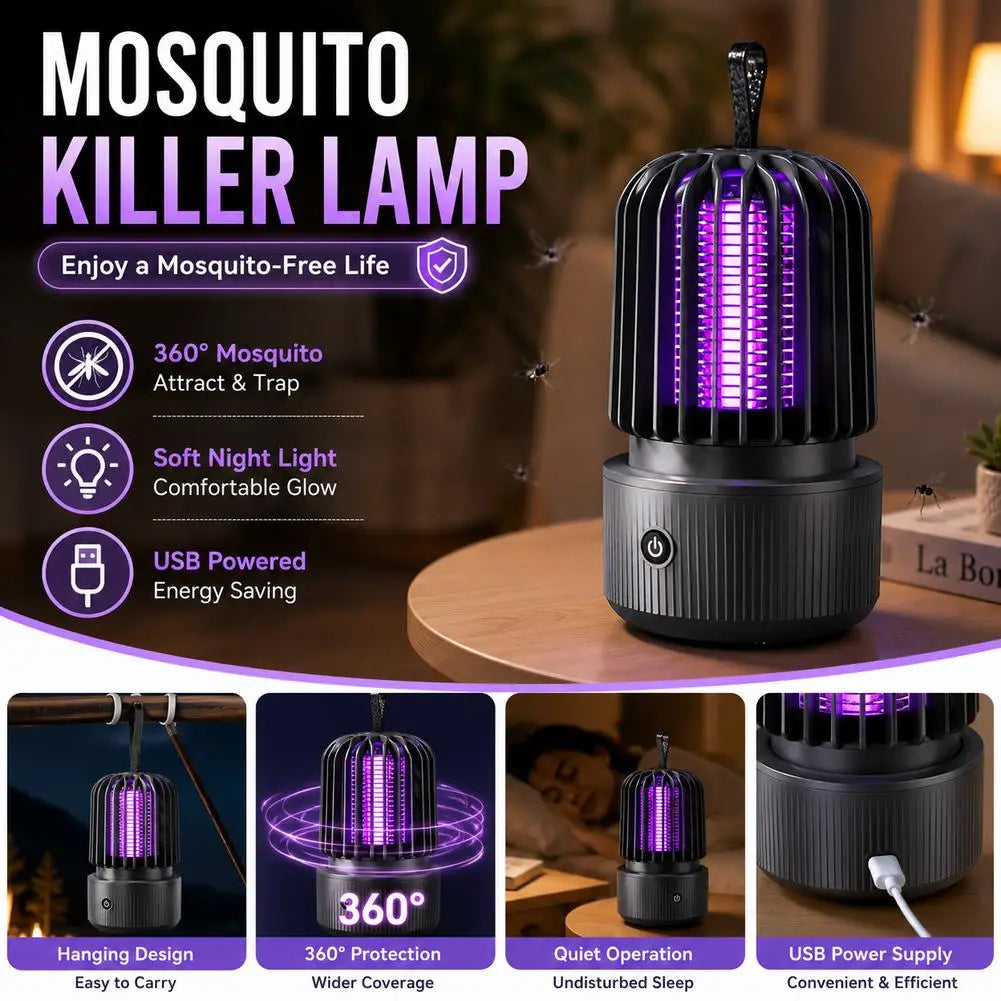 Electric Mosquito Killer Lamp Portable UV Light Bug Zapper USB Insect Fly Trap Quiet For Home Bedroom Outdoor Camping