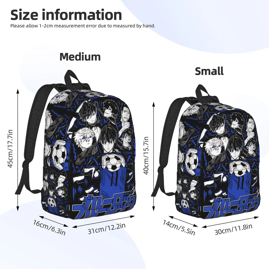 Fashion Blue Lock Football Anime Backpack  Mochilas Casual For Work Zipper Closure Rucksack