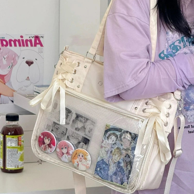 Japanese Harajuku Sweet Girl Ribbon Ulzzang Ita Bag Y2K Large Capacity Tote Bag Women Preppy Style Jk Uniform Shoulder Bag