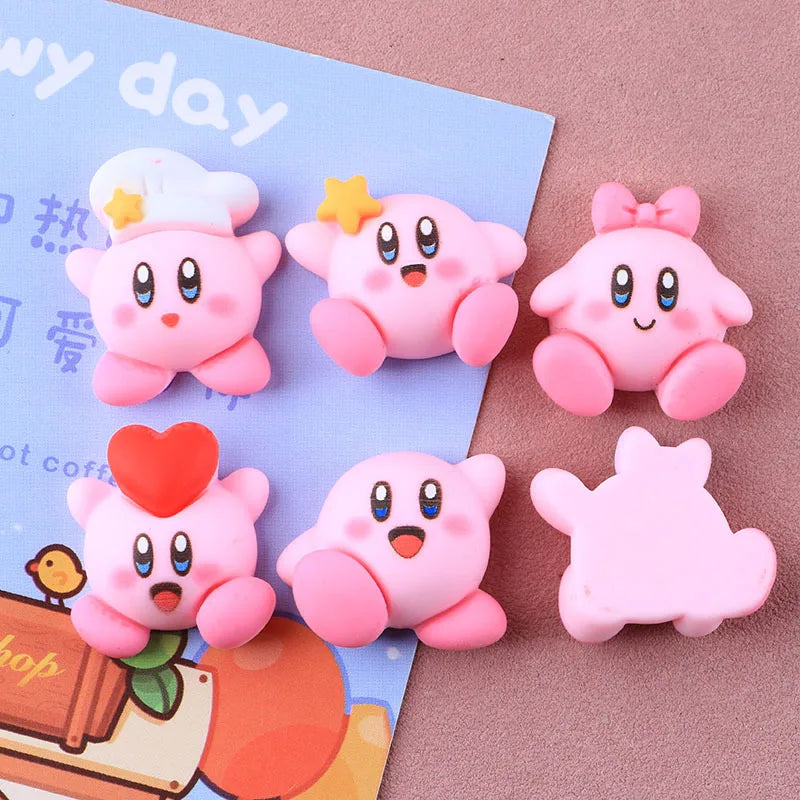 6Pcs/Set Cartoon Cute Anime Figure Mini Kawaii Star Kirby Ear Studs Hairpin Nail Decoration Water Cup Case Resin DIY Accessories