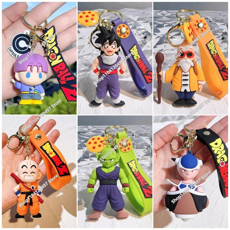 Anime Dragon Ball Keychain Fashion Jewelry Son Goku Vegeta Piccolo Crystal Ball Resin Action Figures PVC Key Ring Bag Pendant