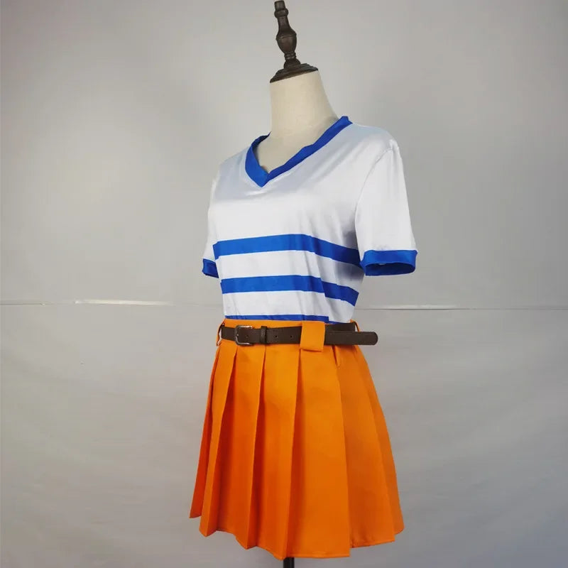 Movies Anime Nami Cosplay Costume Nami Uniform Shirt Skirt Nami Wig Halloween Party Performance Wear Clothing Womens