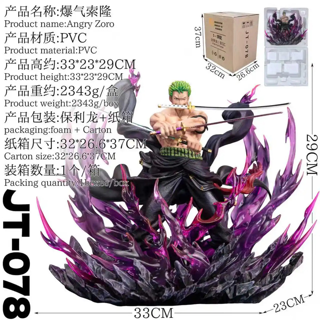 New One Piece 34cm Jt Full Painting Roronoa Zoro Gk Figure Battle Scene Statue Popular Anime Characters Desktop Decoration