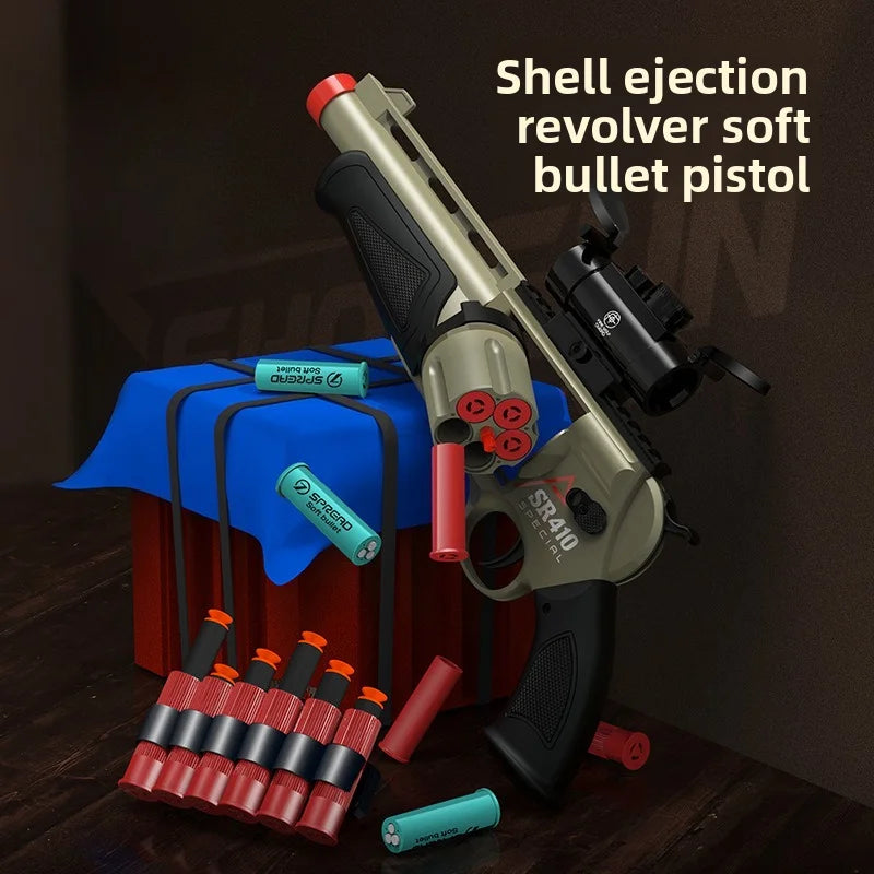 Shell Ejecting Soft Dart Revolver Toy Gun Rotatable Cylinder Manual Loading Foam Bullet Blaster Continuous Shooting Game Gift