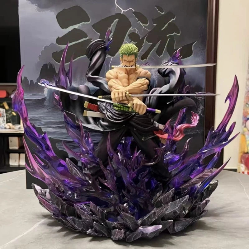 New One Piece 34cm Jt Full Painting Roronoa Zoro Gk Figure Battle Scene Statue Popular Anime Characters Desktop Decoration