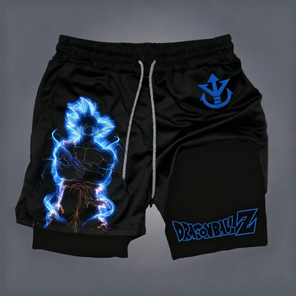 Dragon Ball Men's Double-layer Shorts Broly Summer Anime Fake Two-piece Sports Fitness Quick-drying Shorts Trendy Y2k Pants