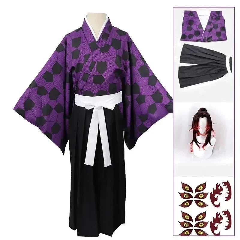 2025 New Kokushibo Cosplay Costume Wigs Tattoo Stickers Anime Printing Kimono Uniform Shirt Halloween Carnival Outfits for