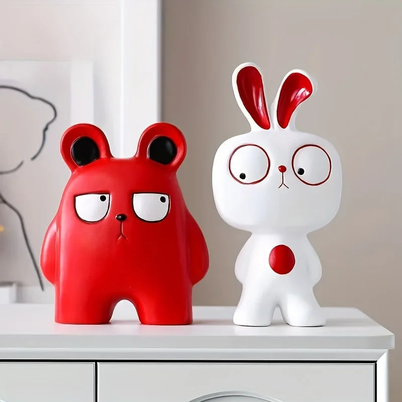 Funny Bear Bunny Sculpture Ornaments Desktop Ceramic Figure Gift Home Decorations for Desk Cabinet Bookshelf Counter All Styles