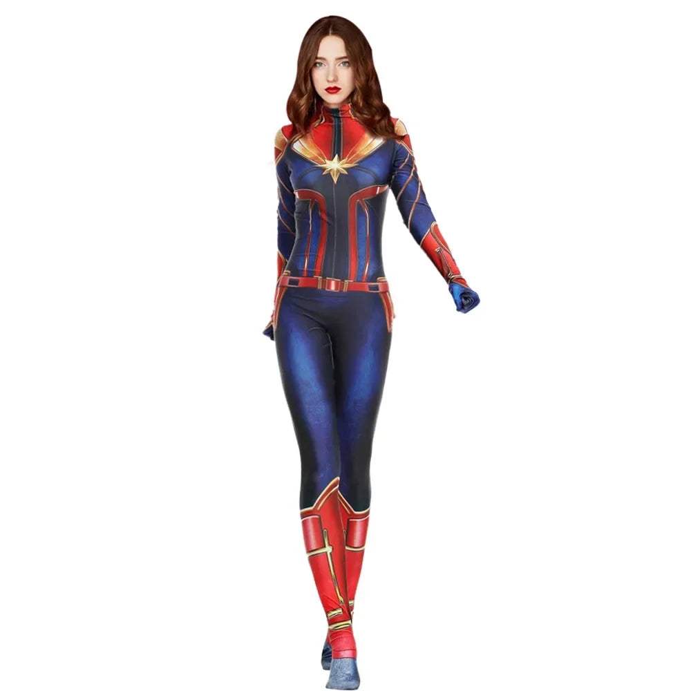 Movie Captain Cosplay Costume Women Superhero Cos Stage Jumpsuit Halloween Carnival Role Play Party Zentai Kids Adult bodysuit