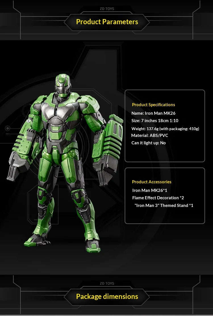 ZDTDS   Iron Man MK26 Gamma Action Figure Joint Movable Collectible Model Desktop Display Gift For Adult Fans