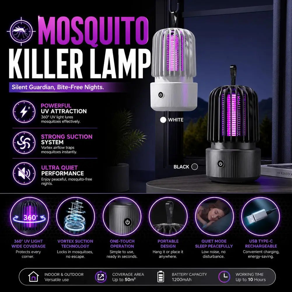 Electric Mosquito Killer Lamp Portable UV Light Bug Zapper USB Insect Fly Trap Quiet For Home Bedroom Outdoor Camping