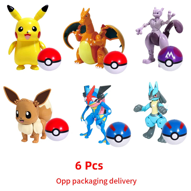 Deform Pokemon Pokeball Greninja Lucario Ball Action Figure Toy Set Mew Pikachu Dragonite Snorlax Venusaur Blastoise Elf Monster
