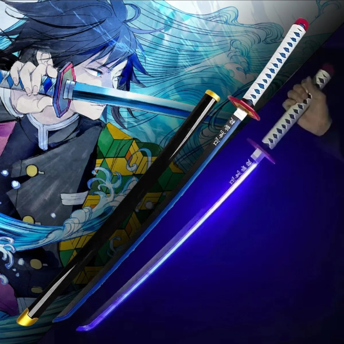 LED Light Demon Slayer Katana Luminous Sword Tomioka Giyuu Anime Cosplay Prop Knife Real Japanese Katana Samurai Lightsabre Toy