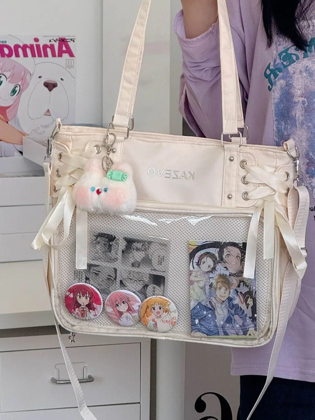Japanese Harajuku Sweet Girl Ribbon Ulzzang Ita Bag Y2K Large Capacity Tote Bag Women Preppy Style Jk Uniform Shoulder Bag