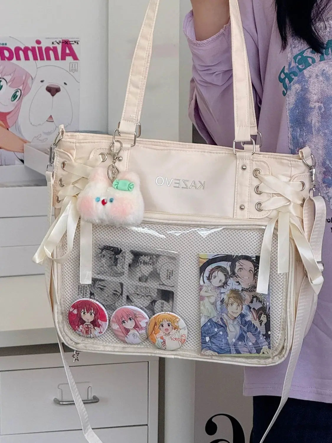 Japanese Harajuku Sweet Girl Ribbon Ulzzang Ita Bag Y2K Large Capacity Tote Bag Women Preppy Style Jk Uniform Shoulder Bag